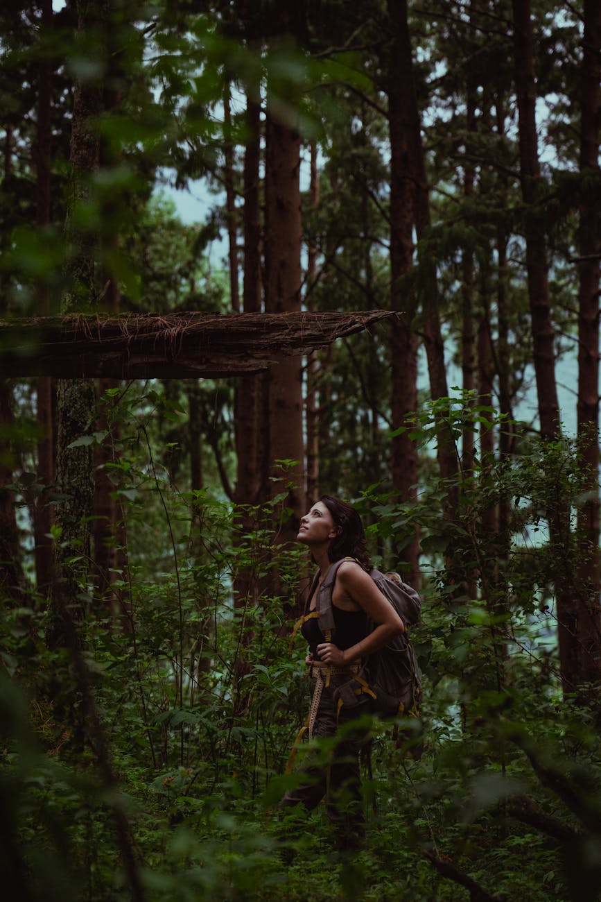 woman walking in forest